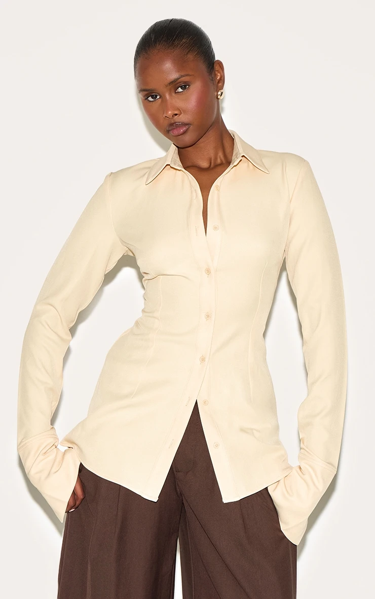 Prettylittlething Butter Yellow Woven Fitted Shirt 1 Prettylittlething Butter Yellow Woven Fitted Shirt