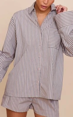 Prettylittlething Stone Woven Pinstripe Balloon Sleeve Oversized Shirt -Pretty Little Thing Shop ef697bb5d6db36cefada35567f18e9ced9097a27 CNM8677 4 stone woven pinstripe balloon sleeve oversized shirt