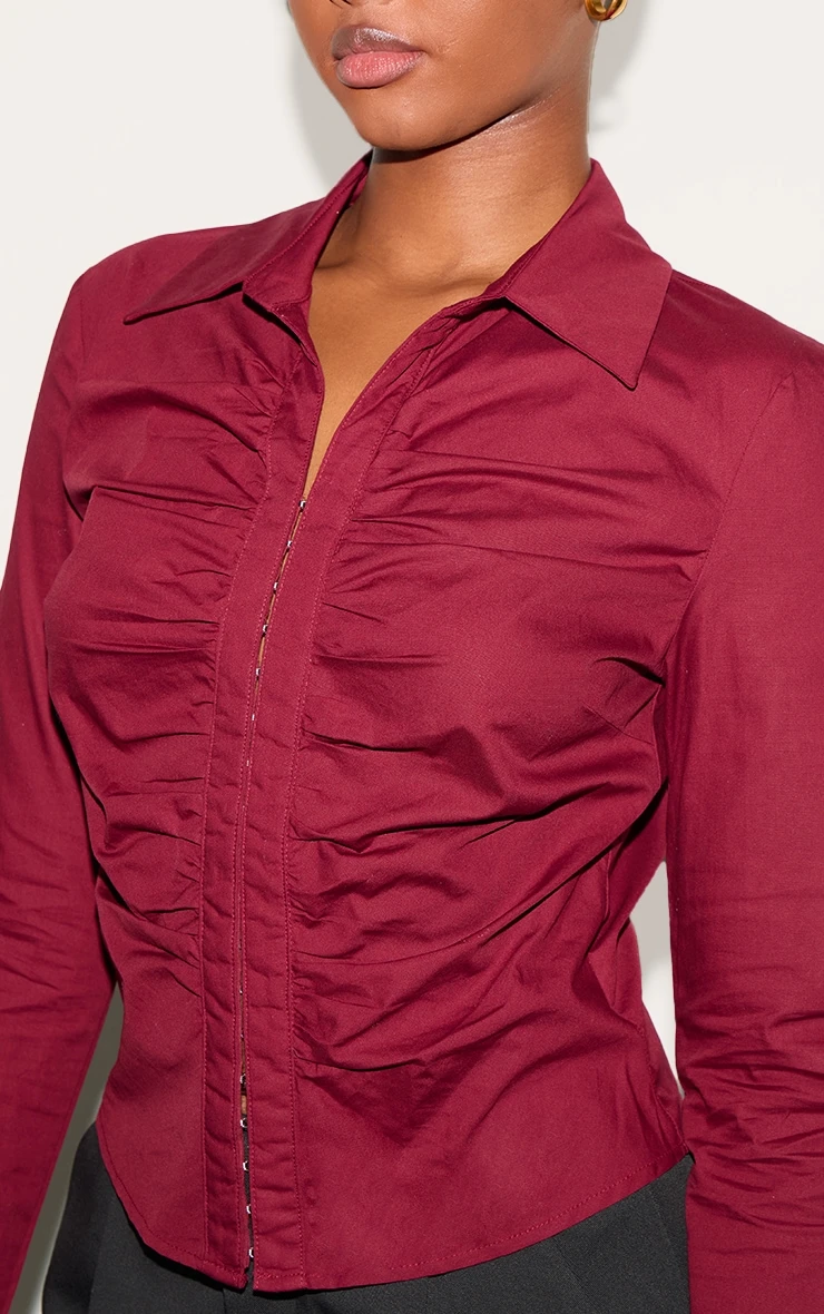Prettylittlething Plum Hook And Eye Ruched Fitted Shirt 4 Prettylittlething Plum Hook And Eye Ruched Fitted Shirt - Image 4