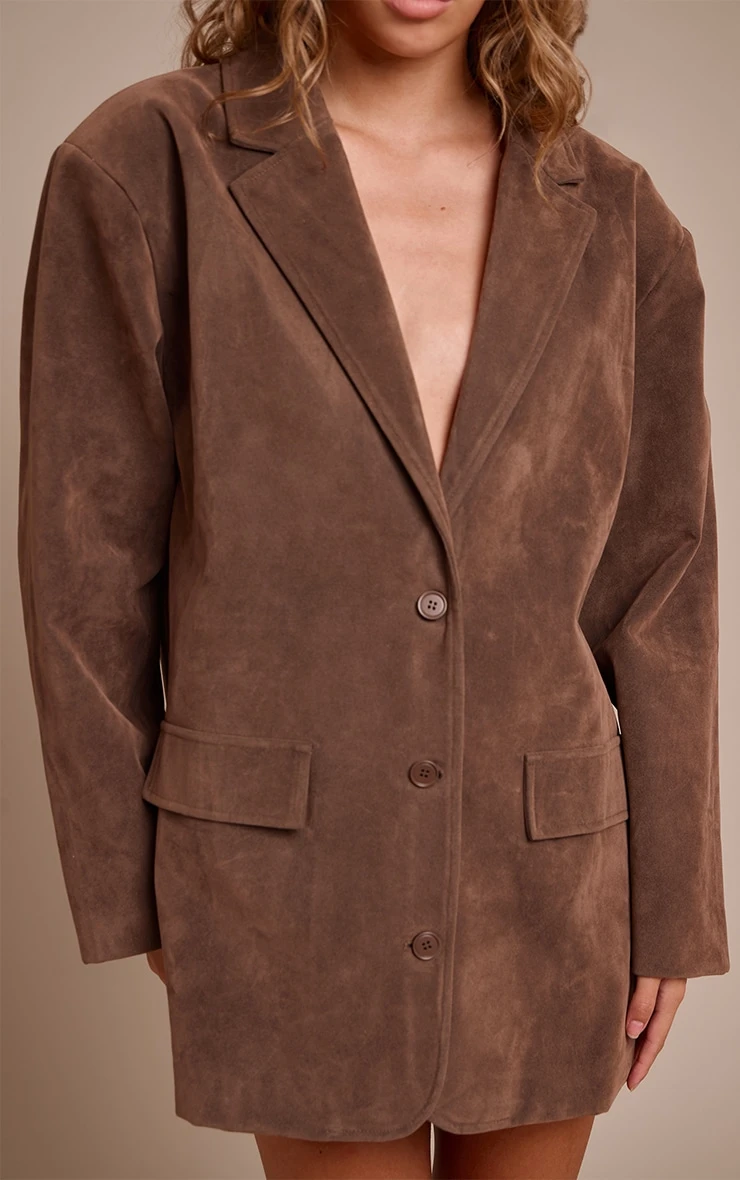 Prettylittlething Chocolate Faux Suede Structured Blazer Dress 4 Prettylittlething Chocolate Faux Suede Structured Blazer Dress - Image 4