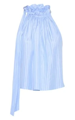 Prettylittlething Blue Pinstripe Ruched Tie Neck Top -Pretty Little Thing Shop f03aca3550d12cb839ce53a19177fb73642bf8b7 CNM4054 5 blue pinstripe ruched tie neck top