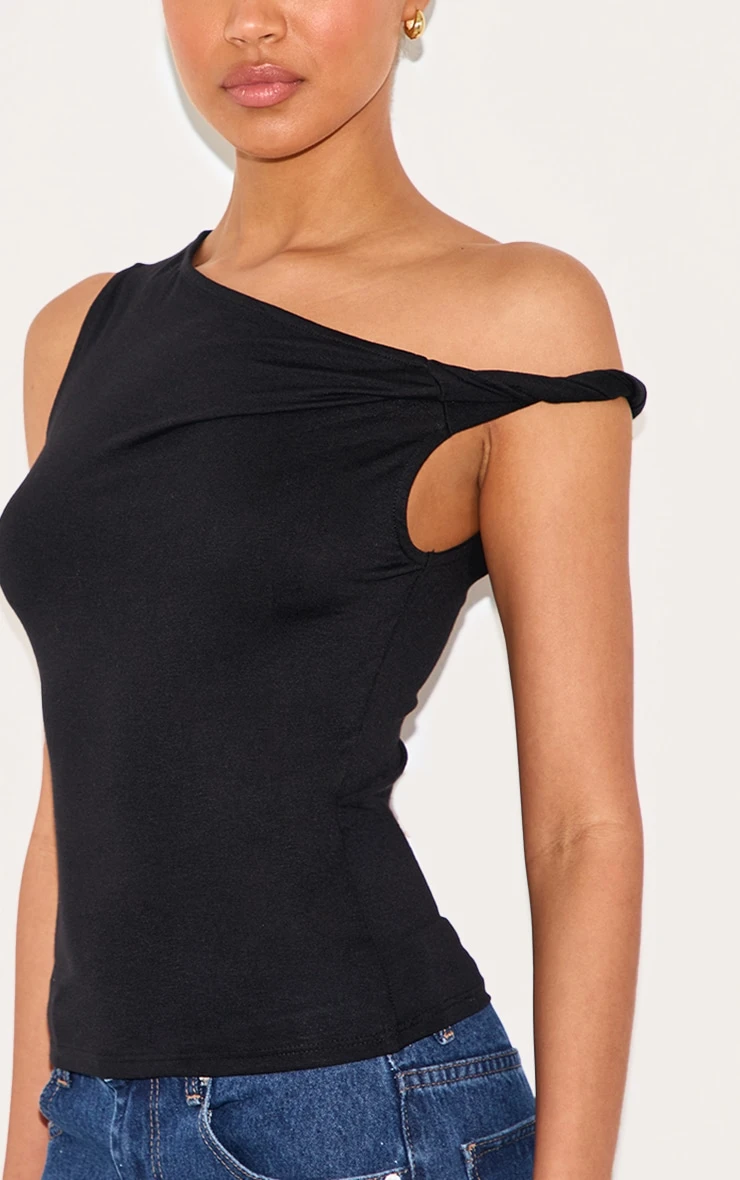 Prettylittlething Black Soft Cotton Twist Detail Long Vest Top - Image 4