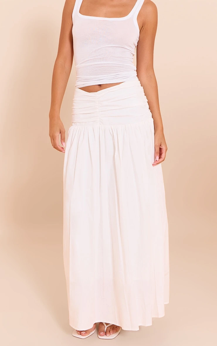 Prettylittlething White Cotton Poplin Ruched Dropped Waist Maxi Skirt 2 Prettylittlething White Cotton Poplin Ruched Dropped Waist Maxi Skirt - Image 2