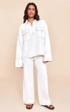 Prettylittlething White Slouchy Wide Leg Style Jeans