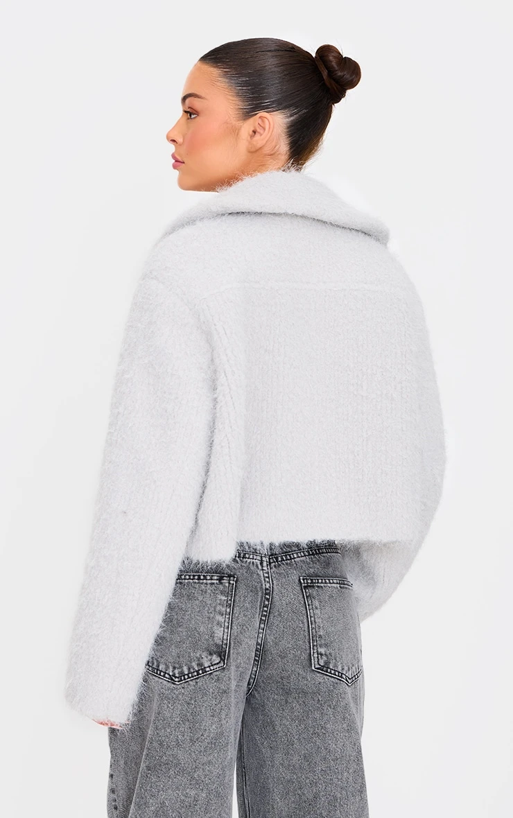 Prettylittlething Grey Wool Look Pocket Detail Zip Up Jacket 2 Prettylittlething Grey Wool Look Pocket Detail Zip Up Jacket - Image 2