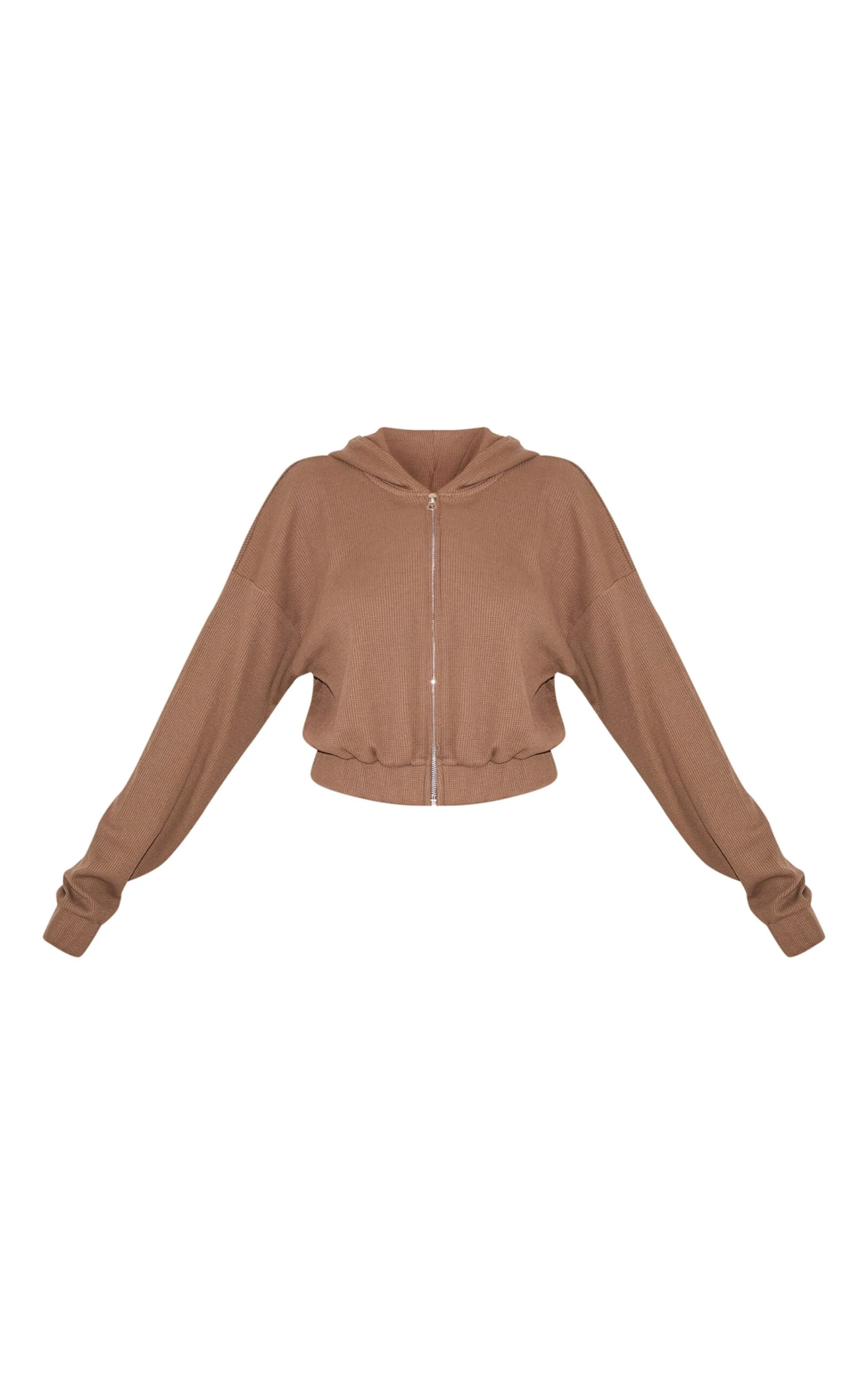 Prettylittlething Brown Waffle Zip Up Cropped Hoodie 5 Prettylittlething Brown Waffle Zip Up Cropped Hoodie - Image 5