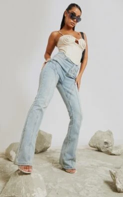 Vintage Wash Seam Detail Long Leg Straight Jeans
