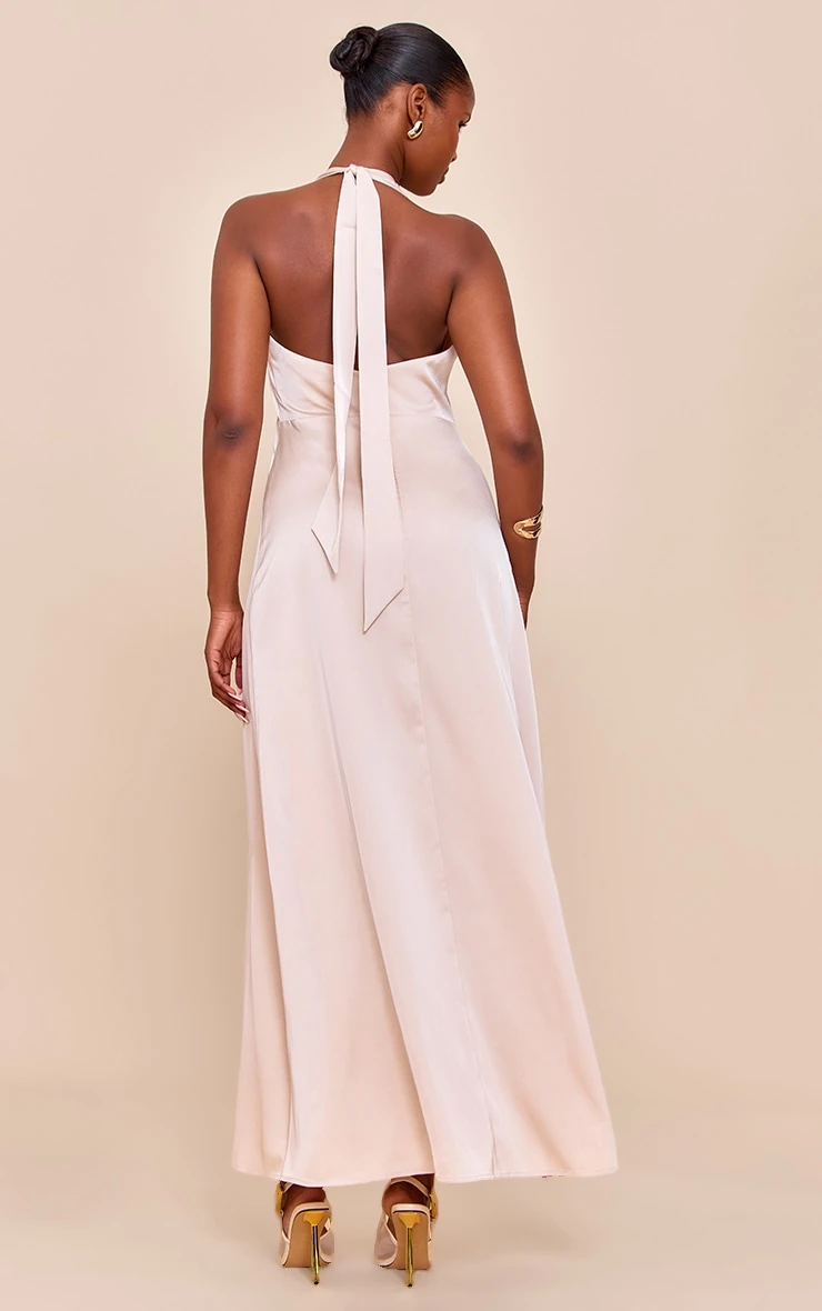 Prettylittlething Cream Satin V Neck Maxi Dress 2 Prettylittlething Cream Satin V Neck Maxi Dress - Image 2