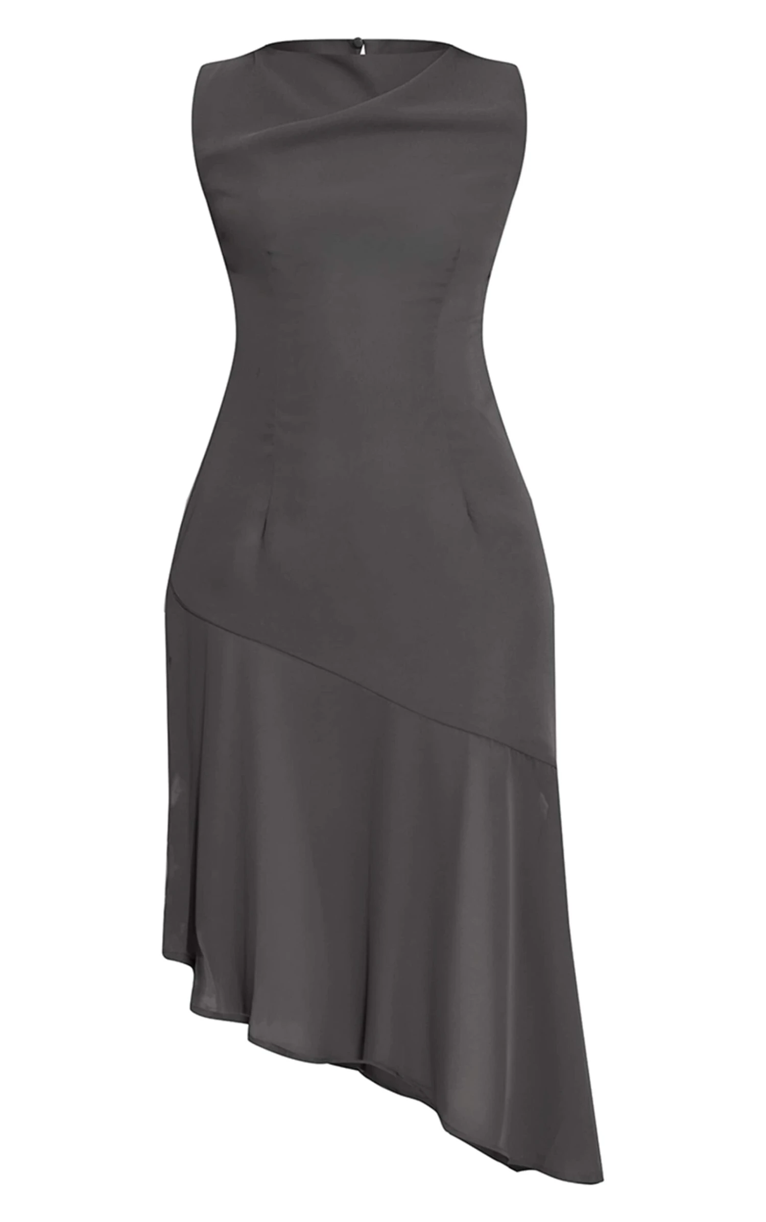 Prettylittlething Grey Chiffon Boat Neck Asymmetric Midi Dress 5 Prettylittlething Grey Chiffon Boat Neck Asymmetric Midi Dress - Image 5