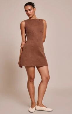 Chocolate Woven Boat Neck Sleeveless Bodycon Dress -Pretty Little Thing Shop f166fd1b5061663eb4730c71a554aa500f0d0e52 CNO1452 3 chocolate woven boat neck sleeveless bodycon dress