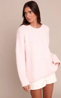 Pink Rib Detail Oversized Sweater