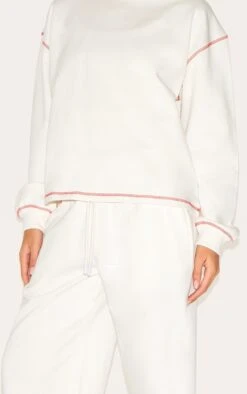 Prettylittlething Cream Contrast Stitch Loopback Wide Leg Sweatpants -Pretty Little Thing Shop f1881f35553548118aa1a8dfe304eb65d34cd735 CNM6497 4 cream contrast stitch loopback wide leg joggers