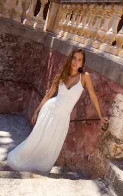 Prettylittlething Almond Chiffon Ruched Dropped Waist Maxi Dress