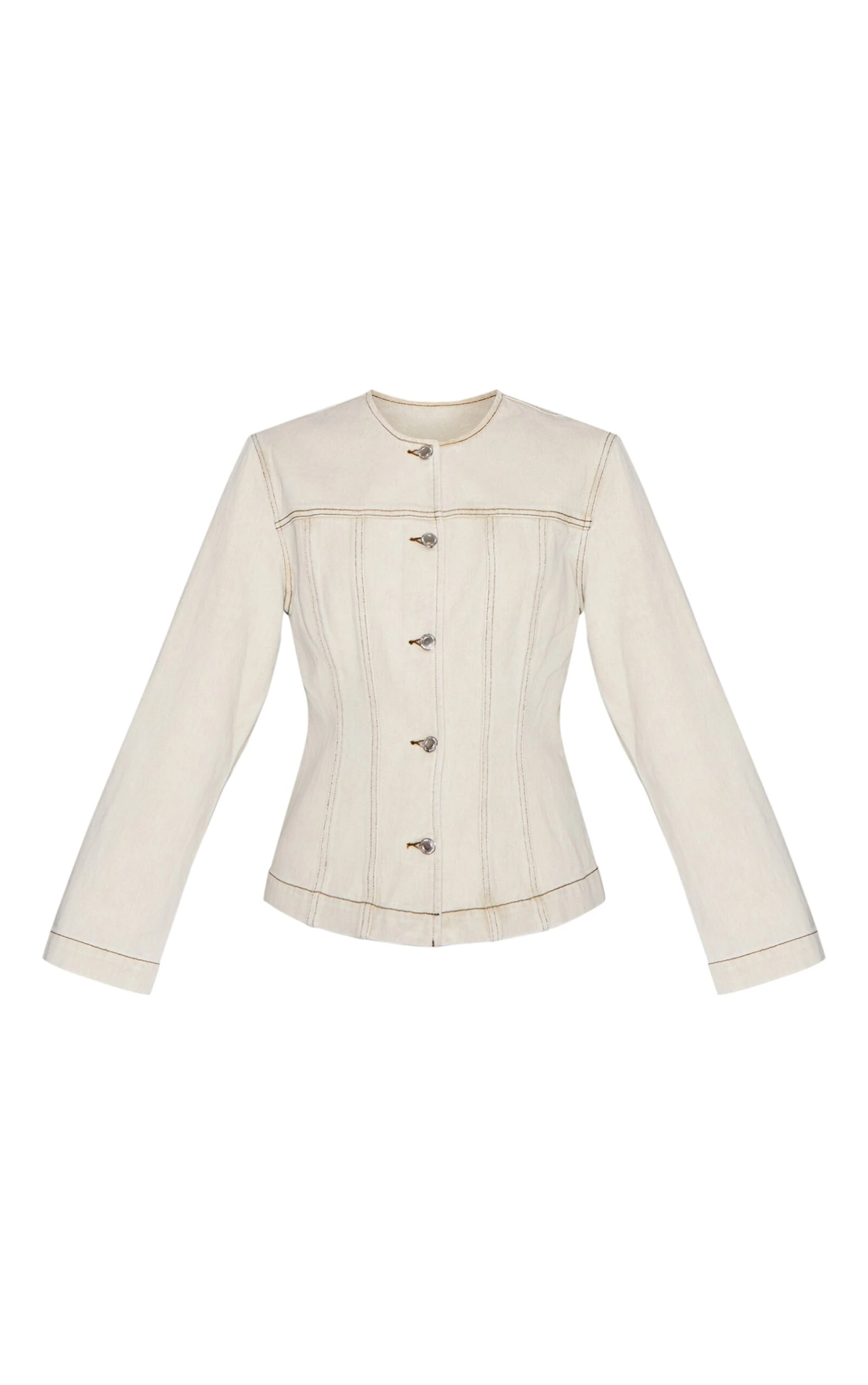 Prettylittlething Washed Stone Cinched Long Sleeve Denim Jacket 5 Prettylittlething Washed Stone Cinched Long Sleeve Denim Jacket - Image 5