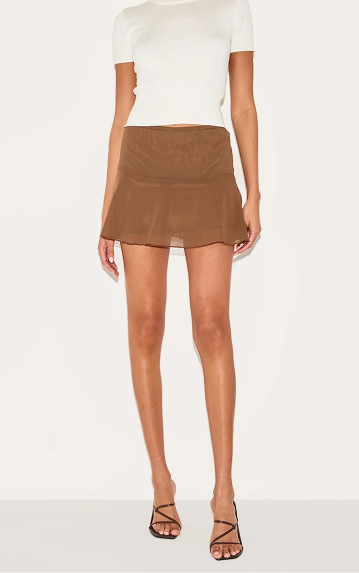 Prettylittlething Chocolate Frill Hem Mini Skirt 1 Prettylittlething Chocolate Frill Hem Mini Skirt