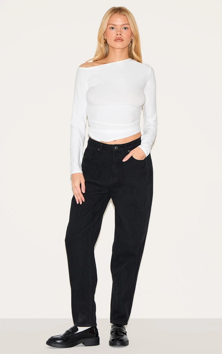 Prettylittlething White Soft Touch Jersey Ruche Side Long Top - Image 3