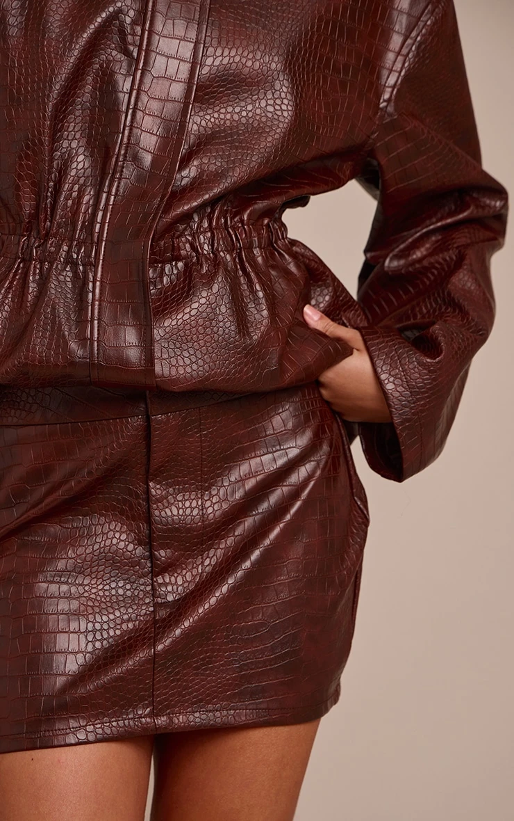 Brown Croc Faux Leather Mini Skirt 5 Brown Croc Faux Leather Mini Skirt - Image 5