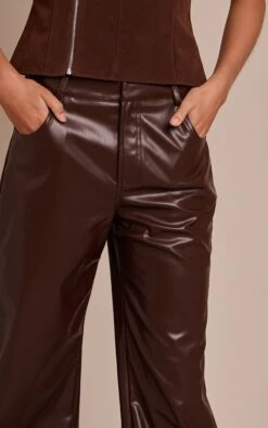 Prettylittlething Chocolate Faux Leather Straight Leg Pants -Pretty Little Thing Shop f2602d381253821abde781266b2f9000cb41c75a CNO4078 4 chocolate faux leather straight leg trousers