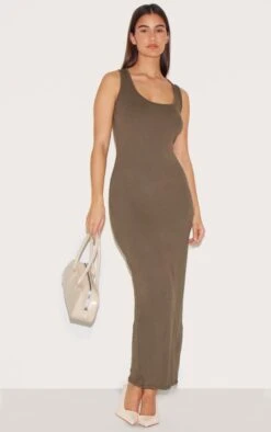 Prettylittlething Olive Basic Simple Maxi Dress