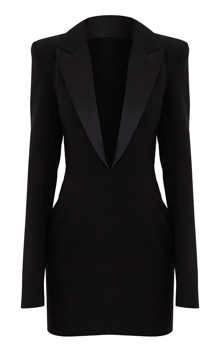 Prettylittlething Black Tailored Satin Lapel Blazer Dress 5 Prettylittlething Black Tailored Satin Lapel Blazer Dress - Image 5