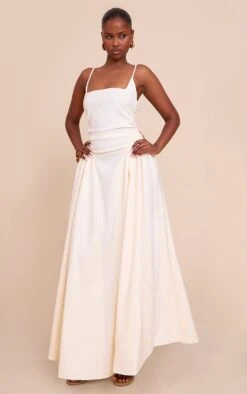 Prettylittlething Cream Woven Ruched Strappy Midi Dress -Pretty Little Thing Shop f2ed91f758b85d141dc0e73d3a7f5684e8c37ae5 CNM0584 3 cream woven ruched strappy midi dress