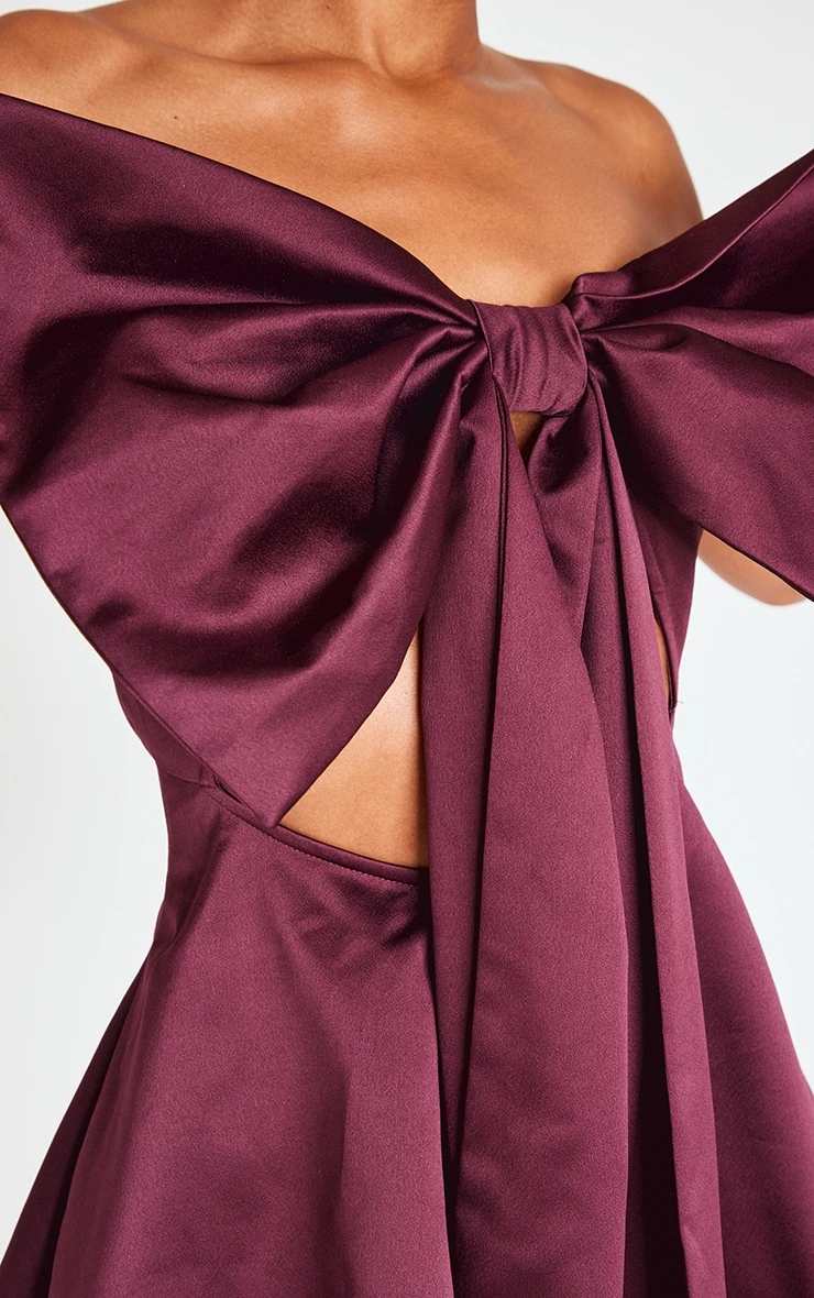 Prettylittlething Burgundy Satin Oversized Bow Bandeau Romper 4 Prettylittlething Burgundy Satin Oversized Bow Bandeau Romper - Image 4