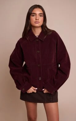 Prettylittlething Burgundy Oversized Faux Suede Jacket