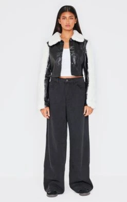 Prettylittlething Black Bonded Sleeves Faux Leather Jacket -Pretty Little Thing Shop f396f11ac10852ba195c9b089f8563f1d4f8db7c cnj4191 3