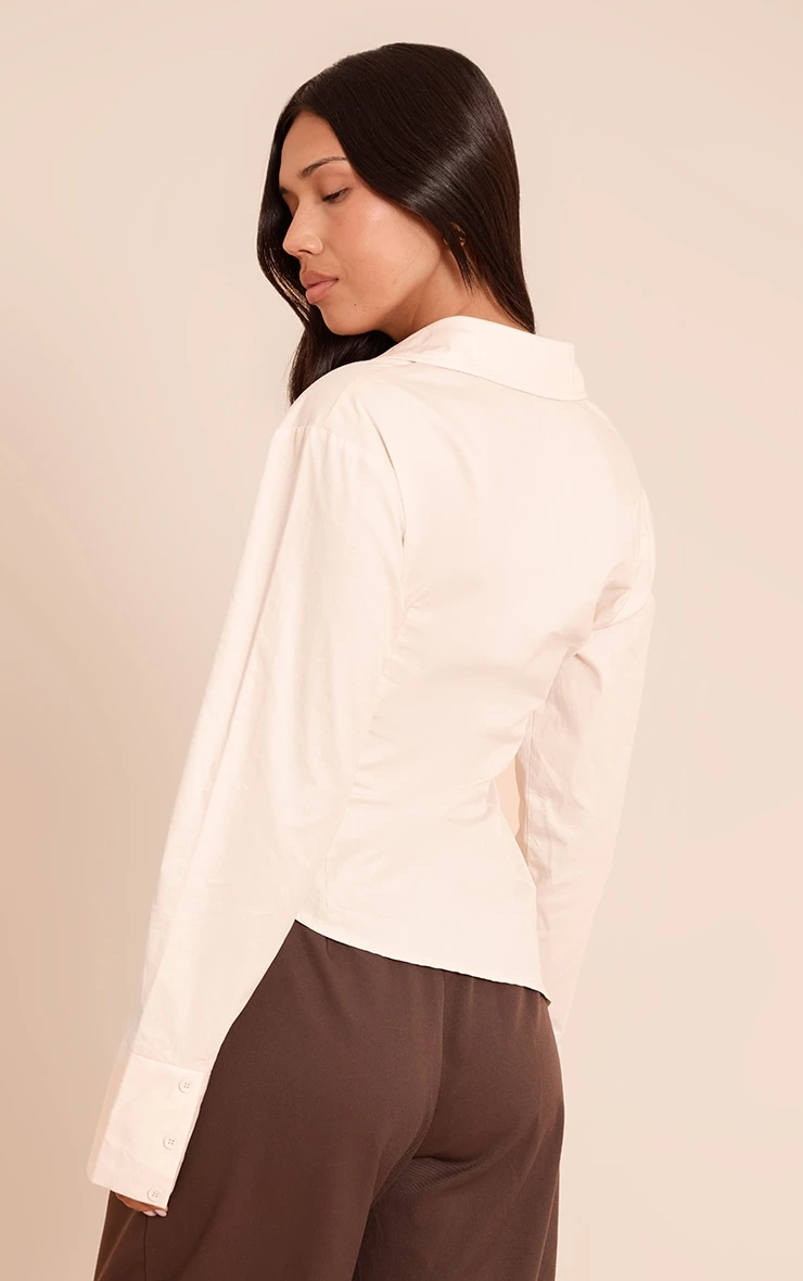 Prettylittlething Cream Ruched Wrap Detail Long Sleeve Shirt 2 Prettylittlething Cream Ruched Wrap Detail Long Sleeve Shirt - Image 2