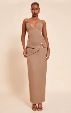 Taupe Woven Belt Wrap Maxi Dress