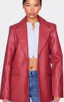 Prettylittlething Cherry Red Textured Faux Leather Blazer -Pretty Little Thing Shop f40de99affb7f86e66c7b86595e1553df0b8c817 cnj9070 4