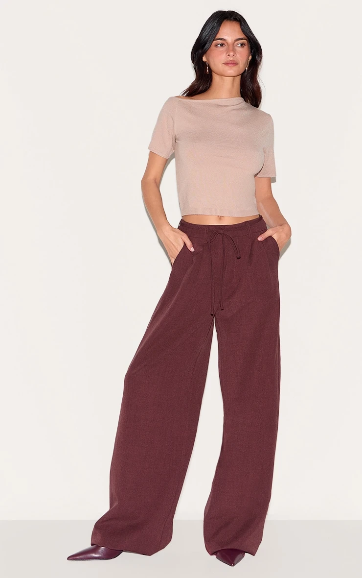 Prettylittlething Taupe Basic Knit Asymmetric Neckline Top 3 Prettylittlething Taupe Basic Knit Asymmetric Neckline Top - Image 3