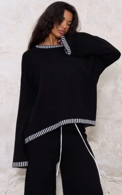 Prettylittlething Monochrome Contrast Stitch Detail Knit Oversized Sweater