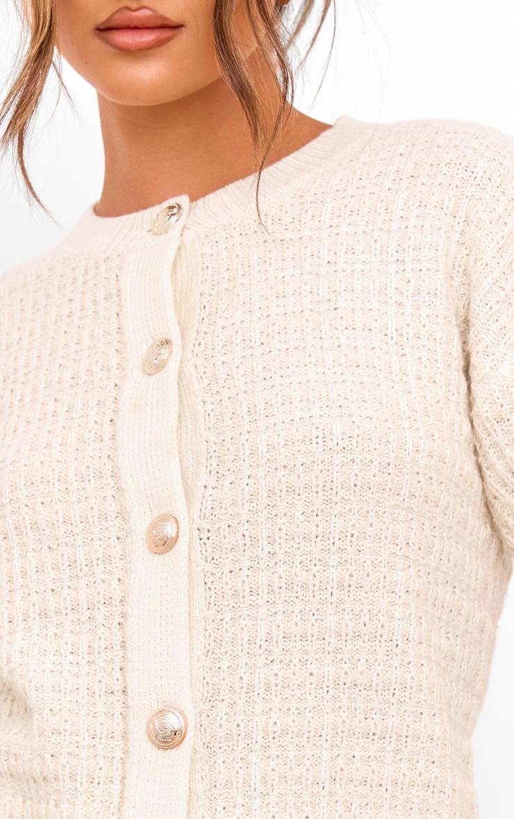 Prettylittlething Cream Boucle Knit Button Up Cardigan 4 Prettylittlething Cream Boucle Knit Button Up Cardigan - Image 4