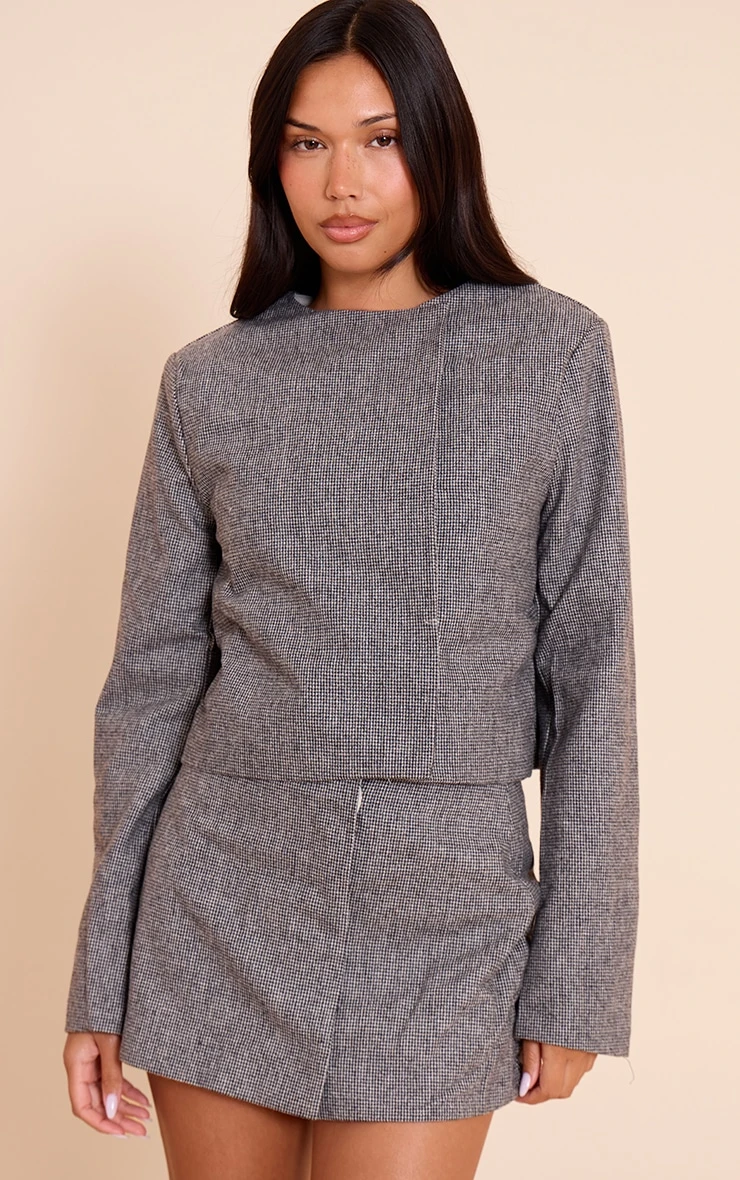 Grey Dogtooth Print Mini Skirt 4 Grey Dogtooth Print Mini Skirt - Image 4