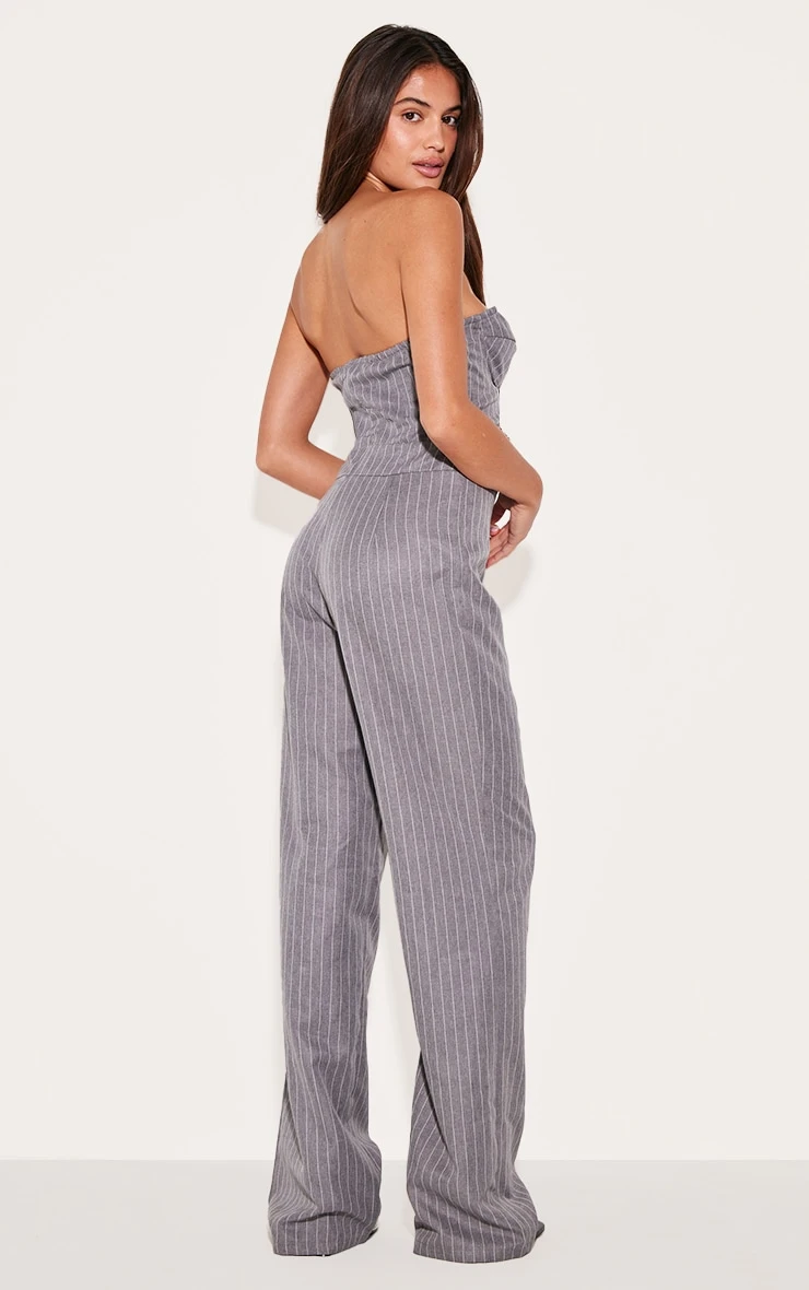 Prettylittlething Grey Pinstripe Bandeau Corset Straight Leg Jumpsuit 2 Prettylittlething Grey Pinstripe Bandeau Corset Straight Leg Jumpsuit - Image 2