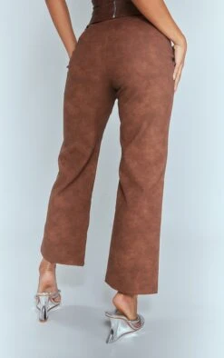Prettylittlething Brown Washed Faux Leather Cropped Straight Leg Pants -Pretty Little Thing Shop f4d8a946803c0f56530bdd11246417d83975d7be cnf7418 3