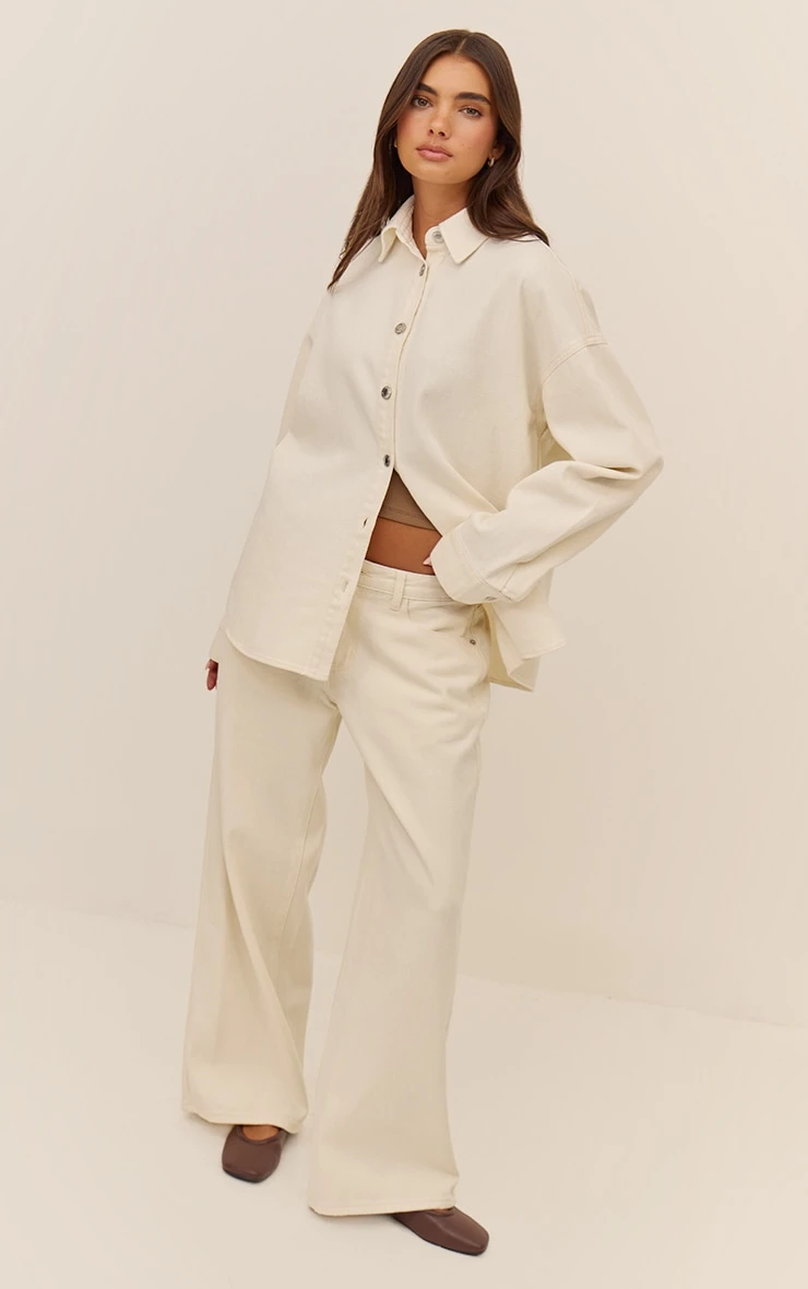 Prettylittlething Ecru Low Rise Wide Leg Style Jeans 1 Prettylittlething Ecru Low Rise Wide Leg Style Jeans