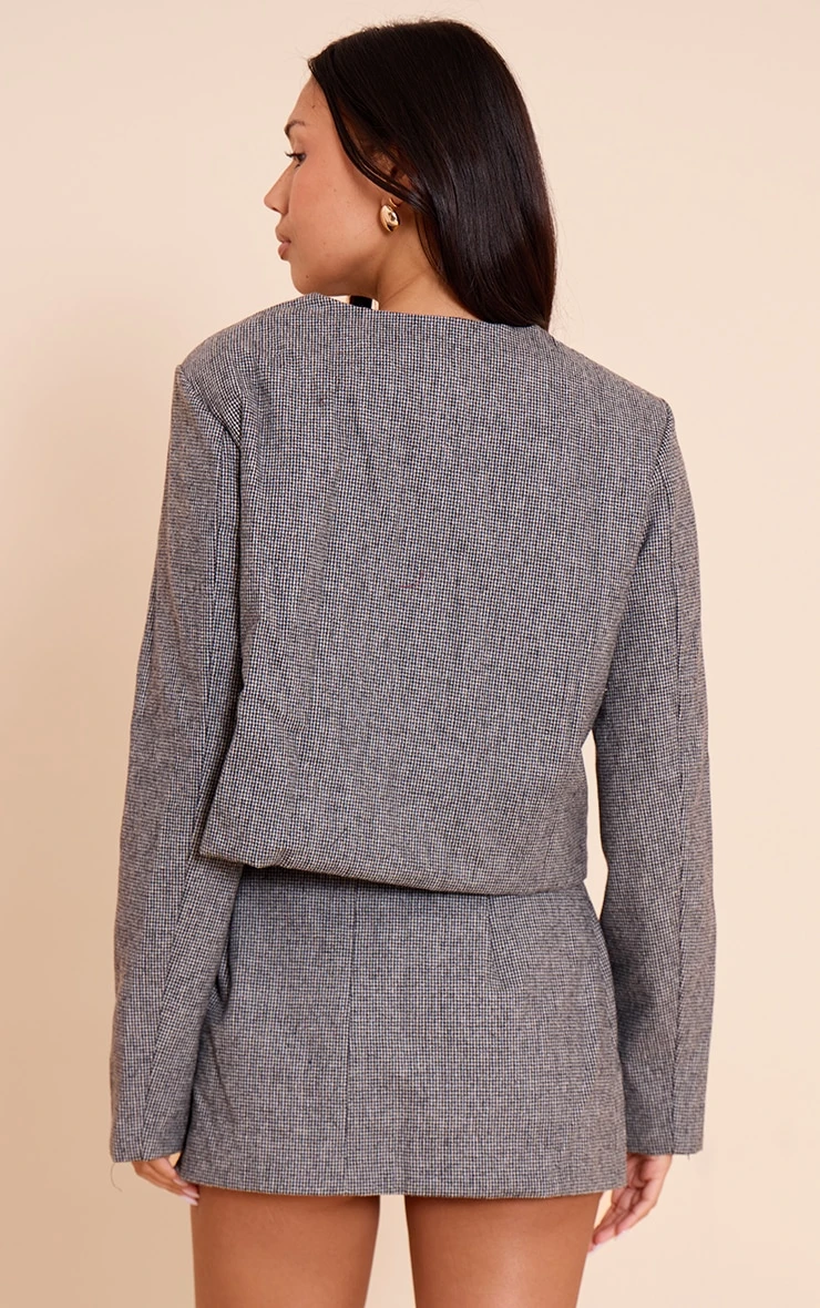 Grey Dogtooth Print Cropped Jacket 2 Grey Dogtooth Print Cropped Jacket - Image 2