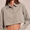 Dark Khaki Cropped Shirt -Pretty Little Thing Shop f5a07cfeb8090681a39be78fa9c16dc27bc23721 CNO1863 1 dark khaki cropped shirt