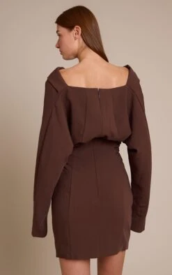 Prettylittlething Chocolate Woven Cowl Neck Tailored Dress -Pretty Little Thing Shop f5d304d4676329a37221835e9f1dacca5e16af92 CNO6106 2 chocolate woven cowl neck tailored dress