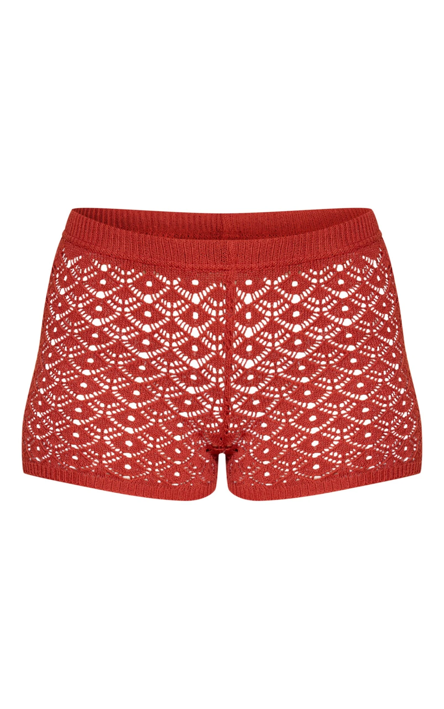 Rust Crochet Knit Mini Shorts 6 Rust Crochet Knit Mini Shorts - Image 6