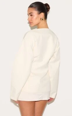 Prettylittlething Cream Cocoon Sleeve Cinched Waist Blazer -Pretty Little Thing Shop f62f4d1a3d76abc43b070f00bb08e0811819336b CNM0740 2 cream cocoon sleeve cinched waist blazer