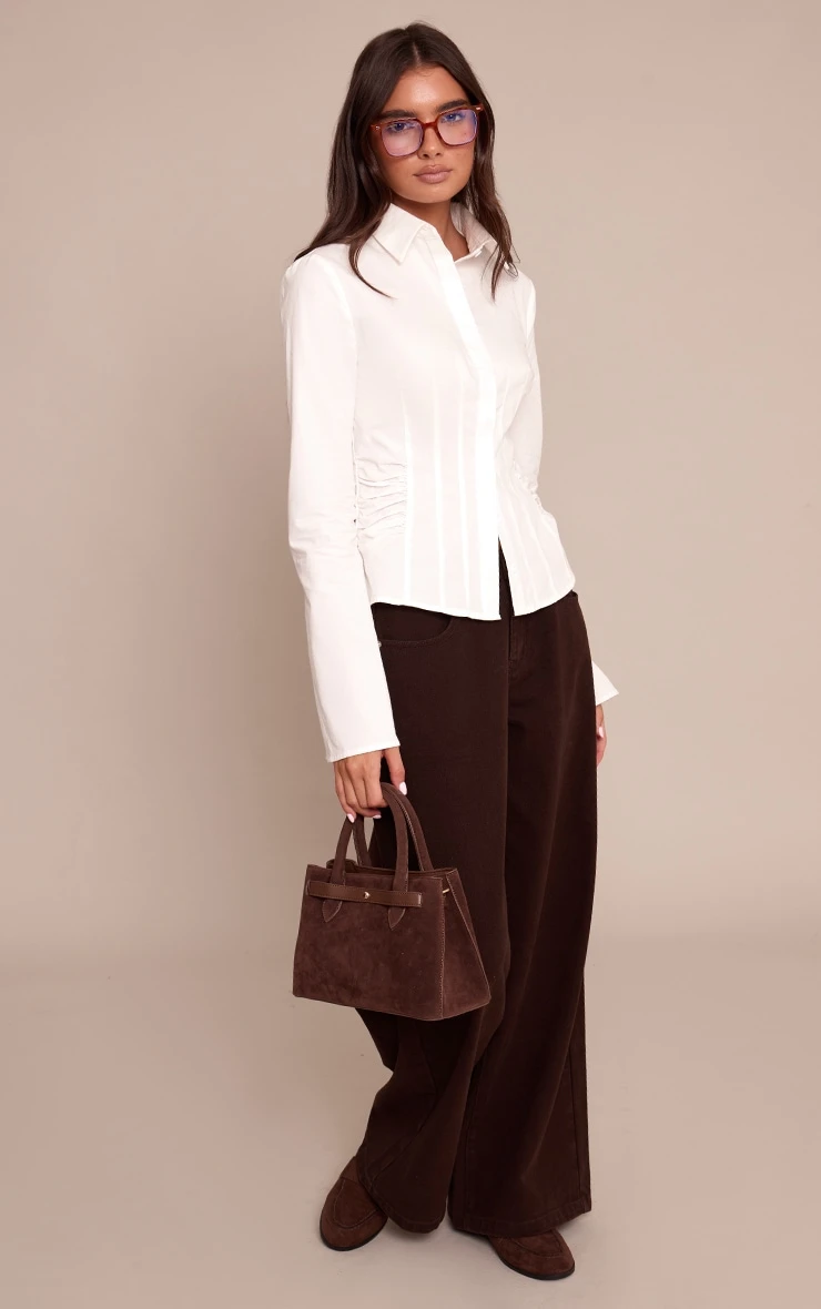 Prettylittlething White Ruched Waist Detail Flared Sleeve Shirt 3 Prettylittlething White Ruched Waist Detail Flared Sleeve Shirt - Image 3