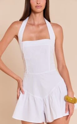 Prettylittlething White Halter Neck Drop Waist Floaty Romper -Pretty Little Thing Shop f6d1fb6d7e7675f76b5621d568900eba9d37ed29 CNN6322 4 white halter neck drop waist floaty playsuit