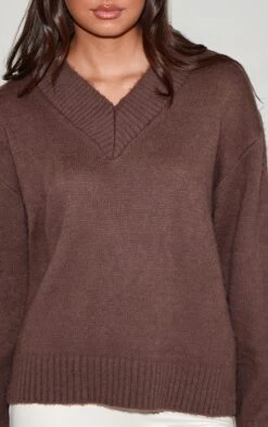 Prettylittlething Mink Brushed Laguna Knit V Neck Sweater -Pretty Little Thing Shop f6e54509f8bf71f5e1f50fa03c6bc6f4160679df CNO9312 4 mink brushed laguna knit v neck jumper