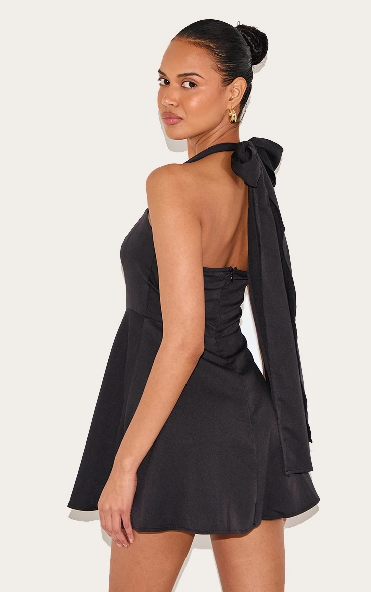 Prettylittlething Black Woven Tie Neck Shift Dress 2 Prettylittlething Black Woven Tie Neck Shift Dress - Image 2