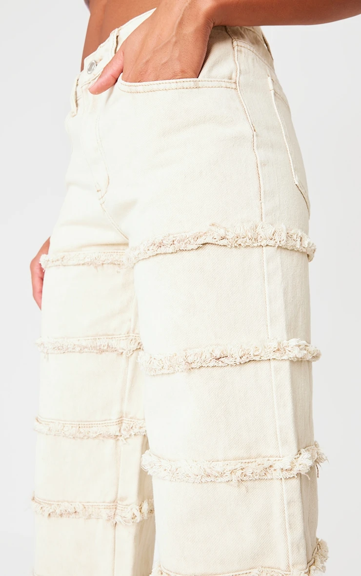 Prettylittlething Washed Stone Frayed Striped Seam Wide Leg Jeans 4 Prettylittlething Washed Stone Frayed Striped Seam Wide Leg Jeans - Image 4