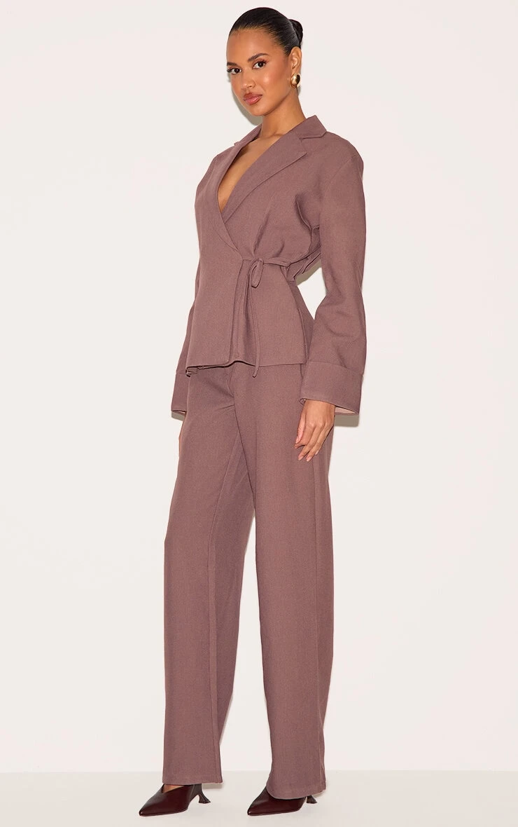 Prettylittlething Mushroom Premium Woven Tie Side Blazer Jumpsuit 3 Prettylittlething Mushroom Premium Woven Tie Side Blazer Jumpsuit - Image 3