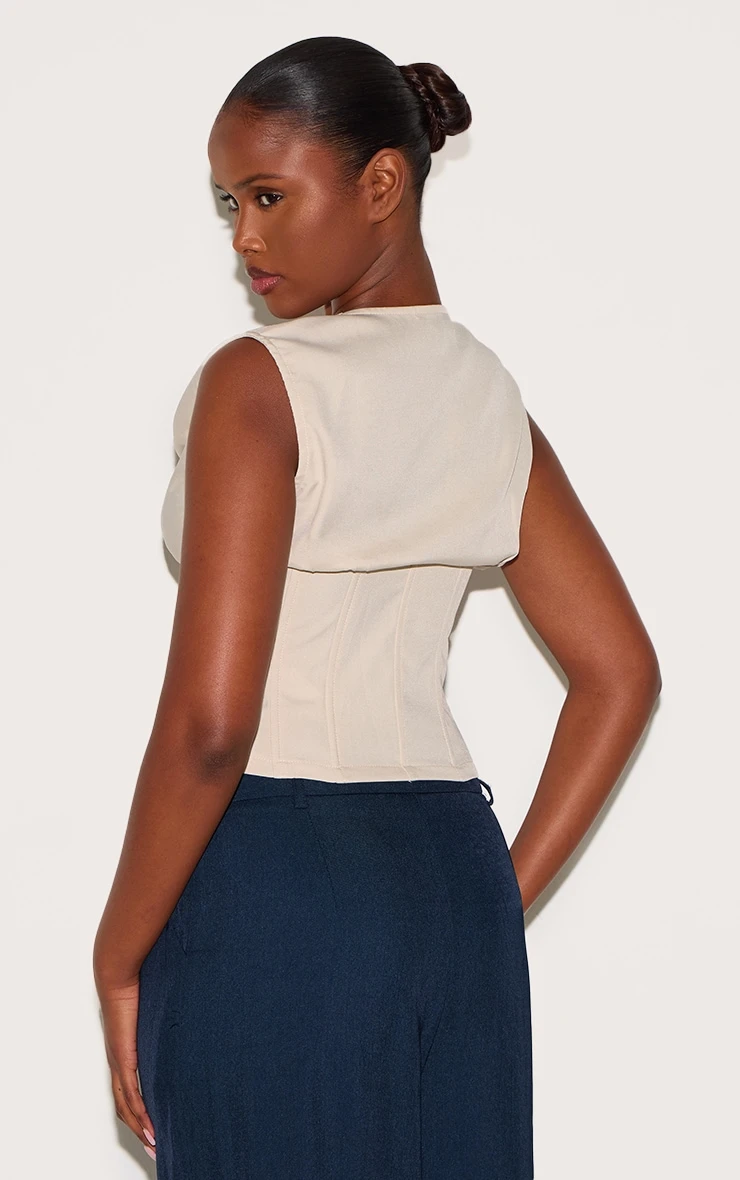 Prettylittlething Beige Cowl Neck Woven Corset 2 Prettylittlething Beige Cowl Neck Woven Corset - Image 2